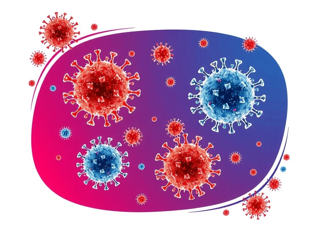 Immune system cells fighting off viruses, stylized and vibrant.