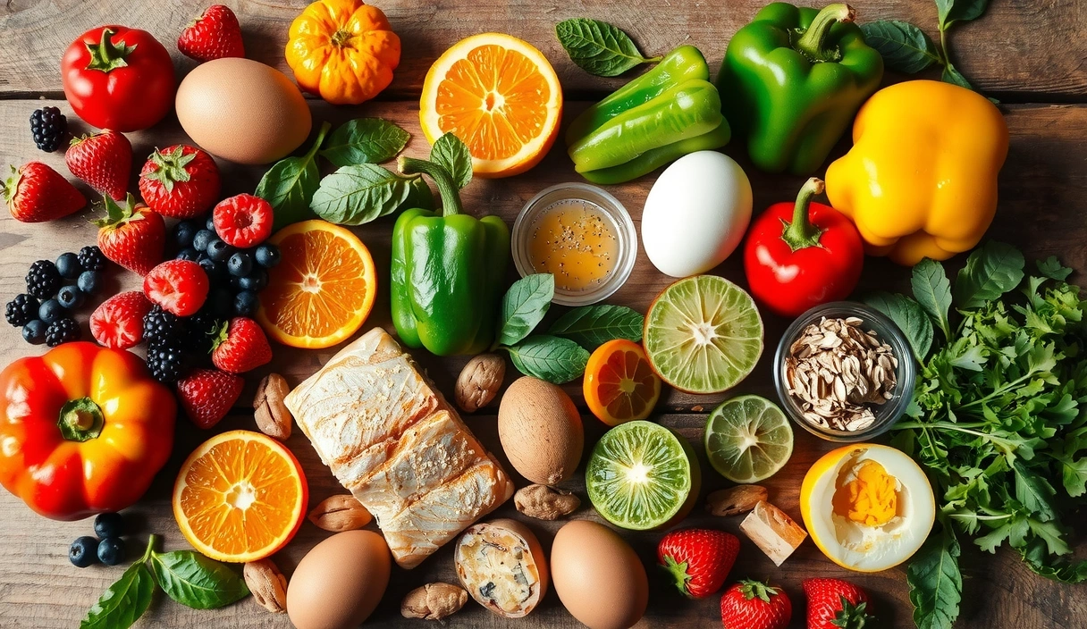 Ποικιλία υγιεινών τροφών που αντιπροσωπεύουν μια ισορροπημένη διατροφή